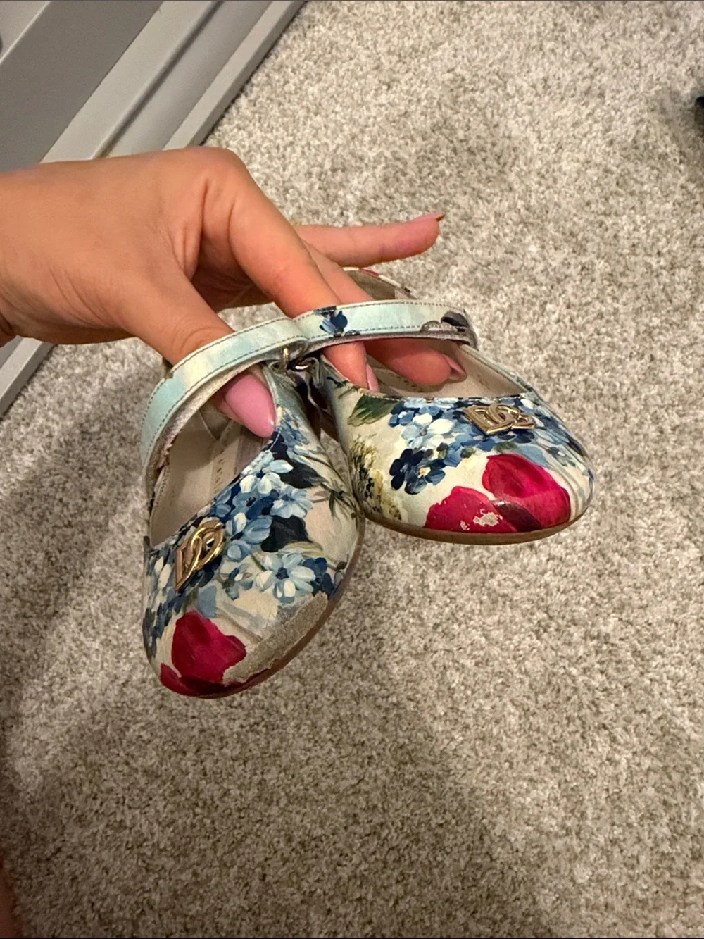 Dolce & Gabbana Girls Floral Mary Janes - White, Blue, Red